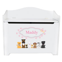 White Wooden Toy Box Bench with Pink Dog design