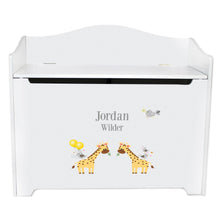 White Wooden Toy Box Bench with Giraffe design