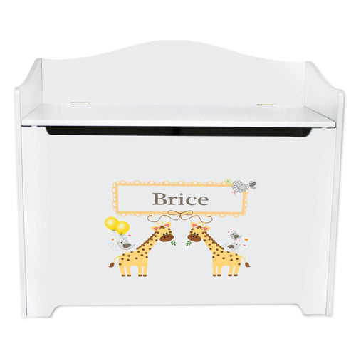 White Wooden Toy Box Bench with Giraffe design