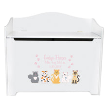 White Wooden Toy Box Bench with Pink Cats design