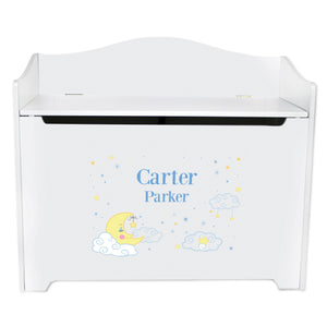 White Wooden Toy Box Bench with Moon and Stars design