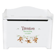 White Wooden Toy Box Bench with Monkey Boy design