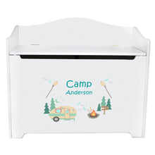 White Wooden Toy Box Bench with Camp Smores design
