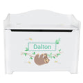 White Wooden Toy Box Bench with Sloth design