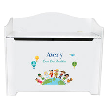 White Wooden Toy Box Bench with Small World design