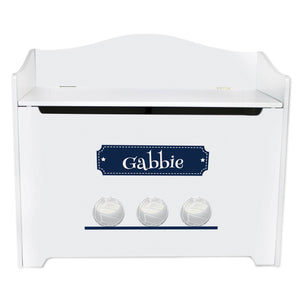 White Wooden Toy Box Bench with Volley Balls design