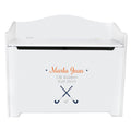White Wooden Toy Box Bench with Field Hockey design