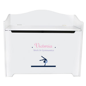 White Wooden Toy Box Bench with Gymnastics design