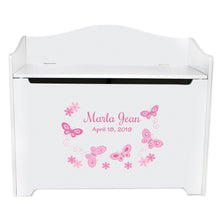 White Wooden Toy Box Bench with Butterflies Pink design