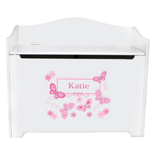 White Wooden Toy Box Bench with Butterflies Pink design