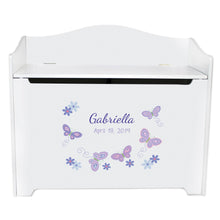 White Wooden Toy Box Bench with Butterflies Lavender design