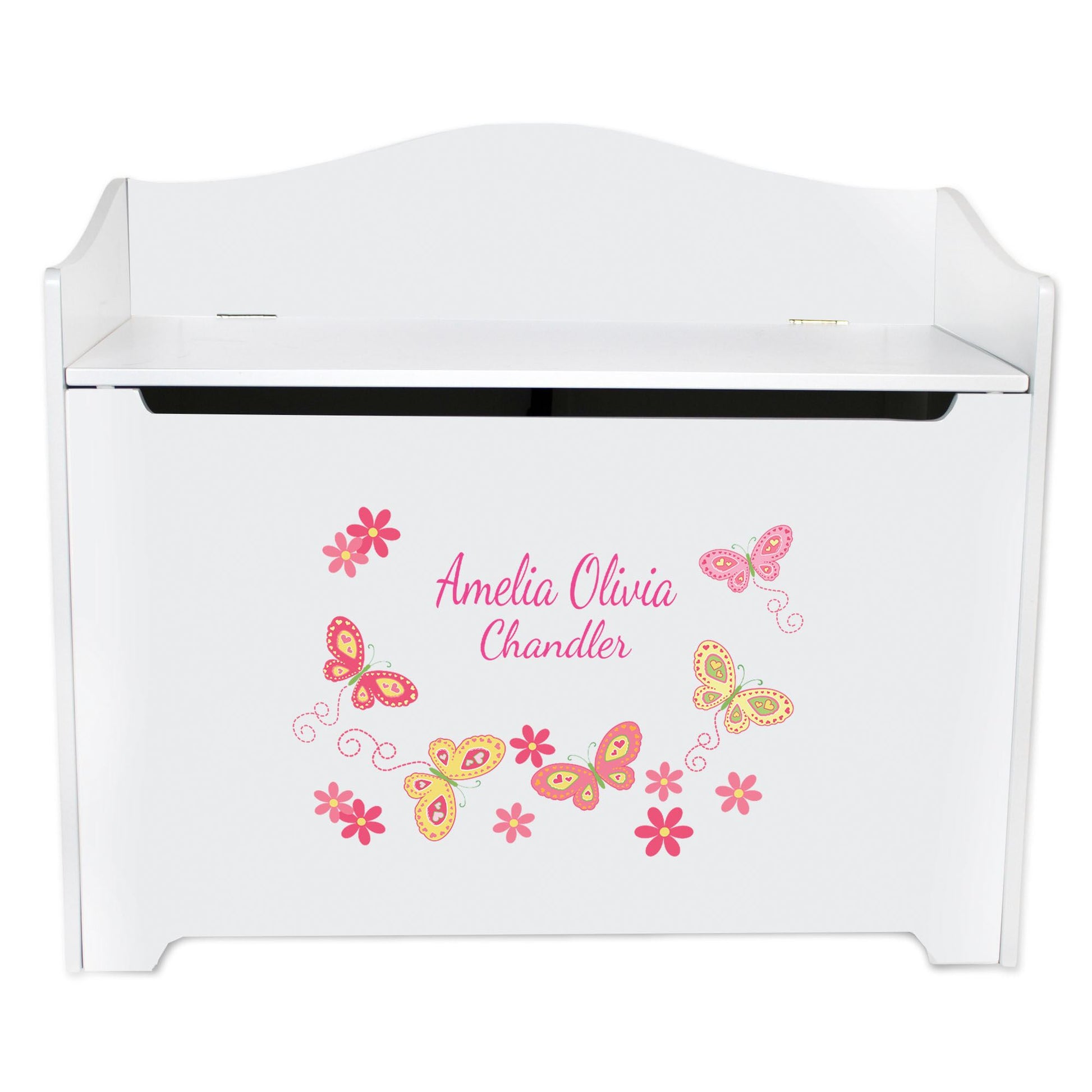 Personalized Yellow Pink Butterfly Toy Box Bench