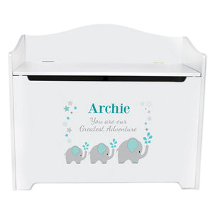 White Wooden Toy Box Bench with Pink Elephant design