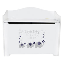 White Wooden Toy Box Bench with Navy Elephant design