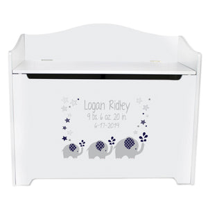 White Wooden Toy Box Bench with Lavender Elephant design
