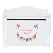 White Wooden Toy Box Bench with Bright Butterflies Garland design