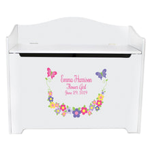 White Wooden Toy Box Bench with Bright Butterflies Garland design