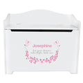 White Wooden Toy Box Bench with Pink and Gray Butterflies design