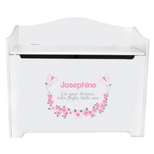 White Wooden Toy Box Bench with Ponies Prancing design