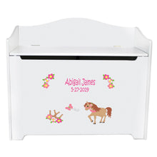 White Wooden Toy Box Bench with Ponies Prancing design