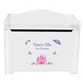 White Wooden Toy Box Bench with Princess Castle design