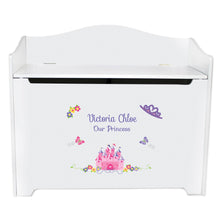 White Wooden Toy Box Bench with Princess Castle design