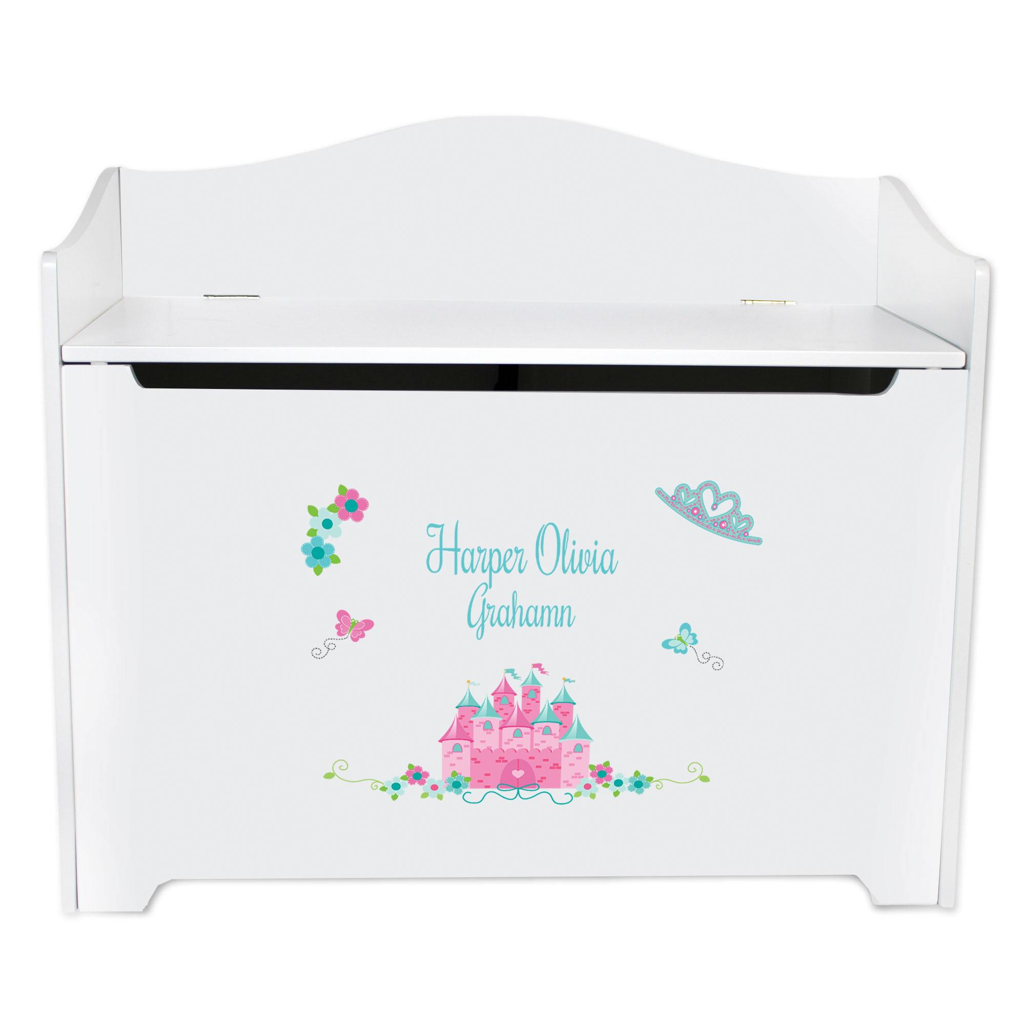 Pink Teal Princess Castle Open Top Toy Box | My Bambino