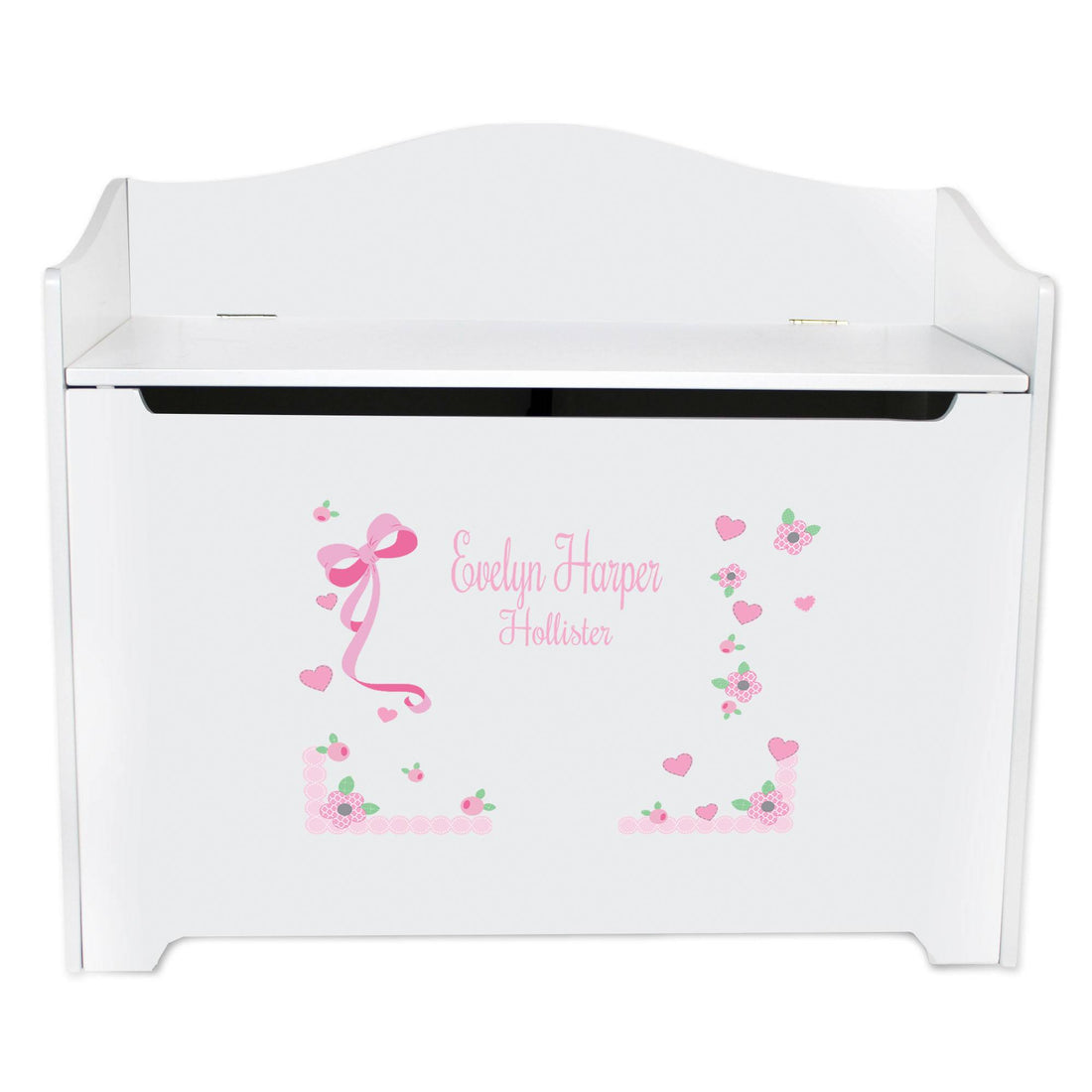 Personalized Pink Bow Ribbon Toy Box Bench