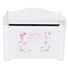 White Wooden Toy Box Bench with Pink Rock Star design