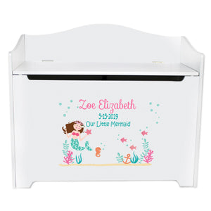 White Wooden Toy Box Bench with Blonde Mermaid Princess design