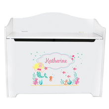 White Wooden Toy Box Bench with Blonde Mermaid Princess design