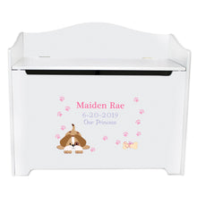 White Wooden Toy Box Bench with Pink Puppy design