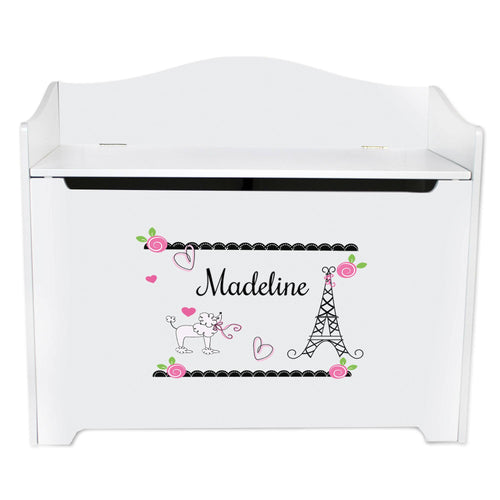 White Wooden Toy Box Bench with French Paris design