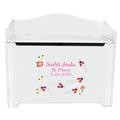 White Wooden Toy Box Bench with Pink Ladybugs design