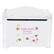 White Wooden Toy Box Bench with Pink Ladybugs design