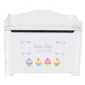 White Wooden Toy Box Bench with Cupcake design
