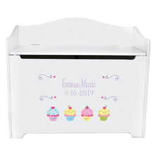 White Wooden Toy Box Bench with Cupcake design