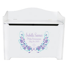 White Wooden Toy Box Bench with Lavender Floral Garland design