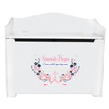 White Wooden Toy Box Bench with Hc Navy Pink Floral Garland design
