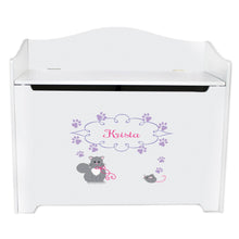 White Wooden Toy Box Bench with Kitty Cat design