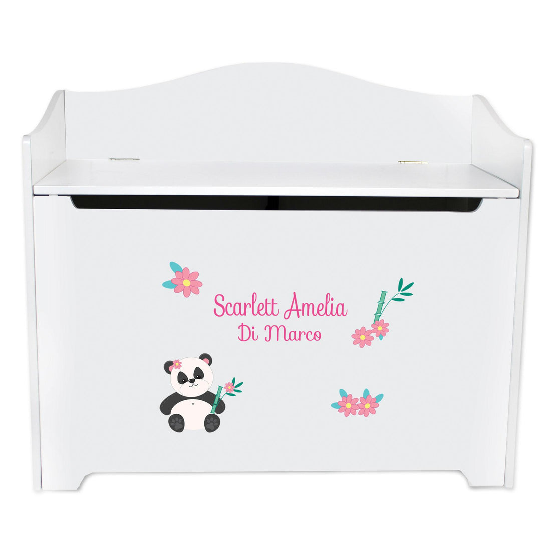 White Personalized Panda Toy Box Bench
