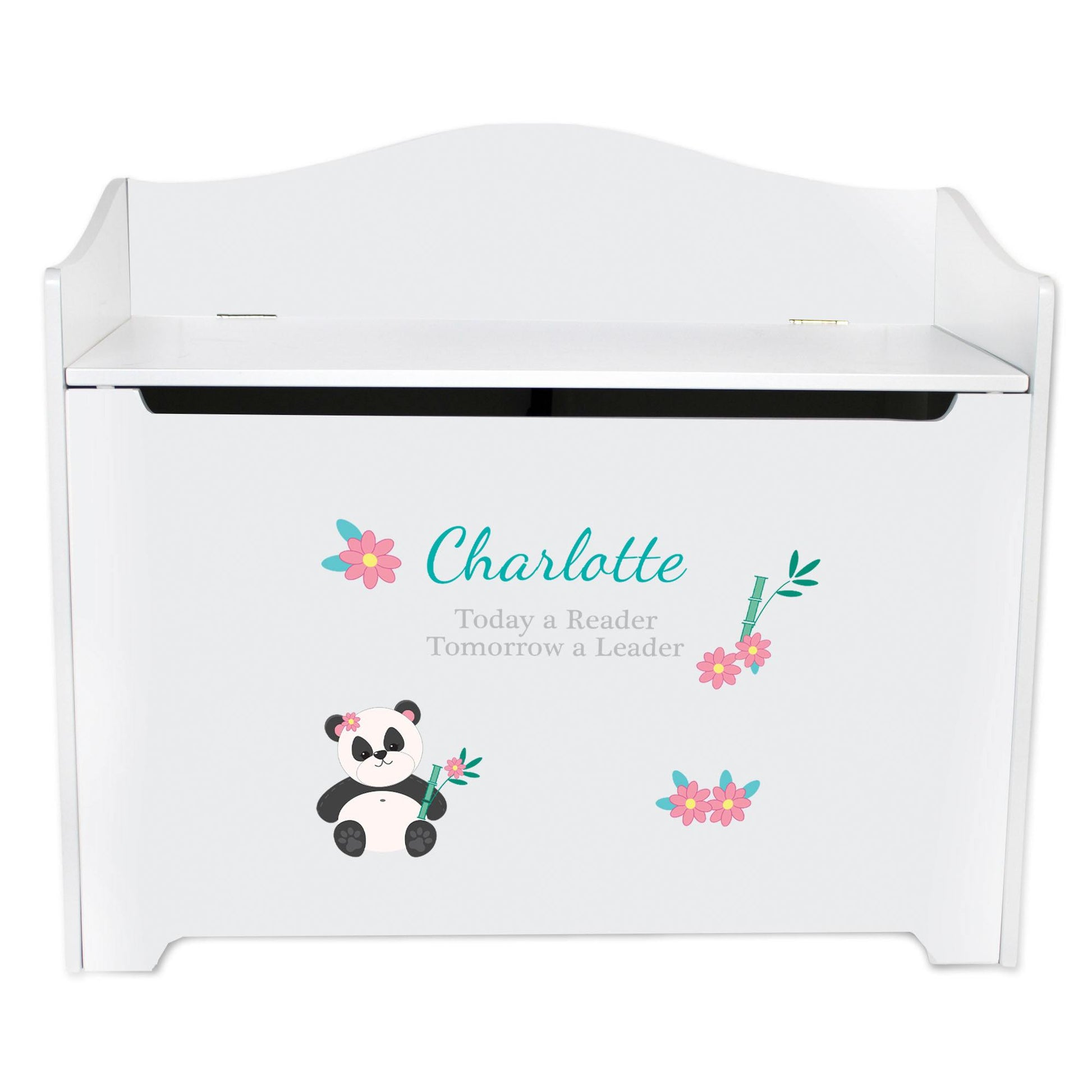 White Personalized Panda Toy Box Bench