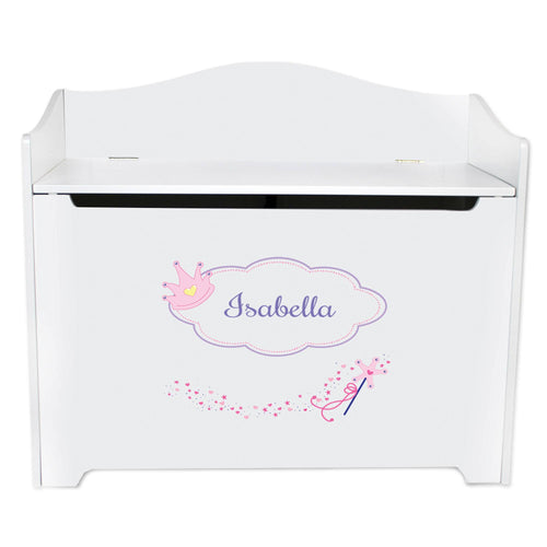 White Wooden Toy Box Bench with Fairy Princess design