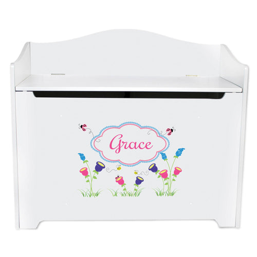 White Wooden Toy Box Bench with English Garden design