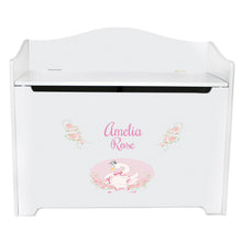 White Wooden Toy Box Bench with Swan design