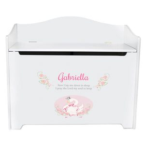 White Wooden Toy Box Bench with Swan design