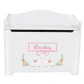White Wooden Toy Box Bench with Alpaca Llama design