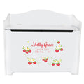 White Wooden Toy Box Bench with Strawberries design