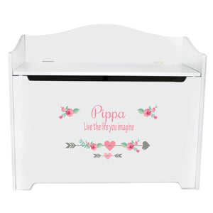 White Wooden Toy Box Bench with Girl Tribal Arrows design