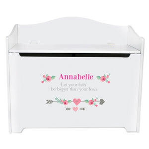 White Wooden Toy Box Bench with Girl Tribal Arrows design
